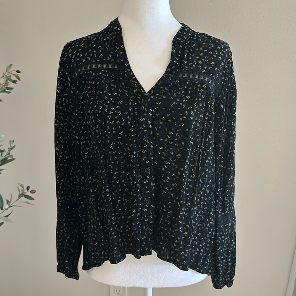 Black floral blouse